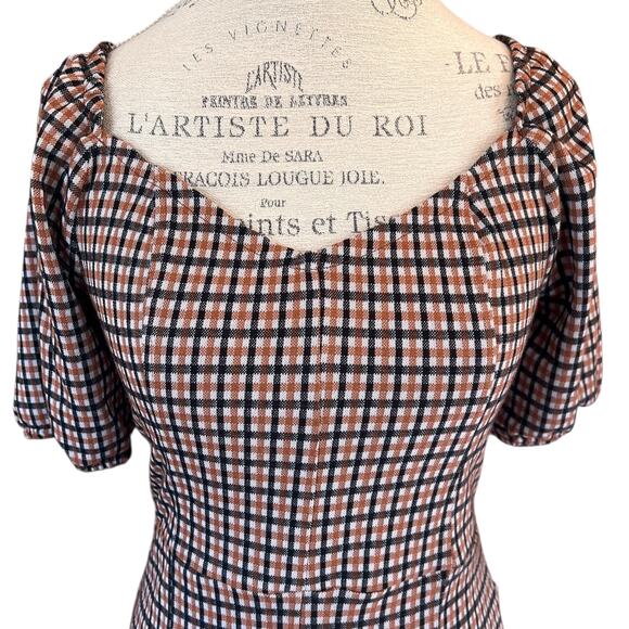 Free People Oxford fall plaid jumpsuit. Orange, black, puff sleeve NWT - Picture 6 of 12